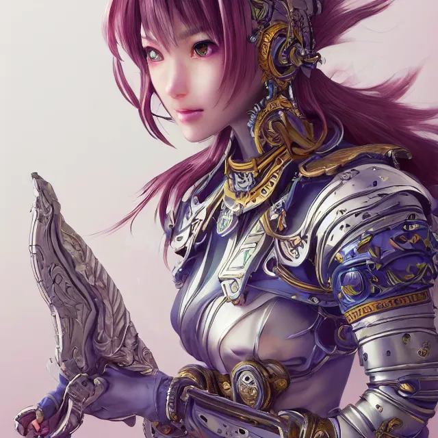 Prompt: studio portrait of lawful good colorful female holy mech paladin as absurdly beautiful, elegant, young sensual anime girl, ultrafine hyperrealistic detailed face illustration by kim jung gi, irakli nadar, intricate linework, sharp focus, bright colors, matte, octopath traveler, final fantasy, unreal engine highly rendered, global illumination, radiant light, intricate environment