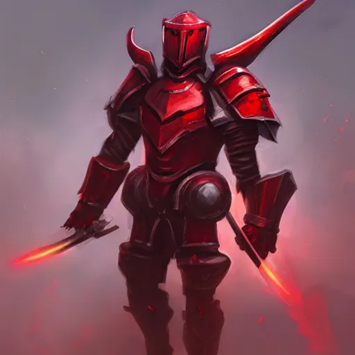 Prompt: knight armored in red, fantasy art, trending on artstation