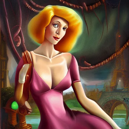 Image similar to renaissance oil painting of lady holli, cool world and digital paintings