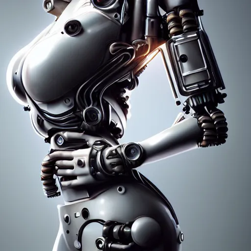 Image similar to Perfectly-Centered Portrait-Photograph of Mechanical Cyberpunk Female Android's upper torso with head and shoulders and hands, intricate, elegant, super highly detailed, professional digital painting, artstation, concept art, smooth, sharp focus, no blur, no dof, extreme illustration, Unreal Engine 5, Photorealism, HD quality, 8k resolution, cinema 4d, 3D, beautiful, cinematic, art by artgerm and greg rutkowski and alphonse mucha and loish and WLOP