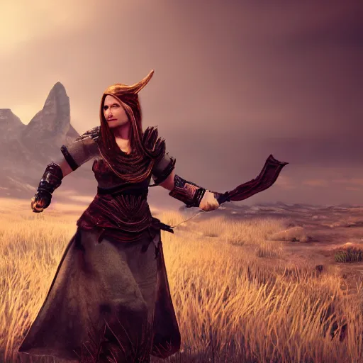 Image similar to adele as a warrior from the video game skyrim, unreal engine, 3 d render