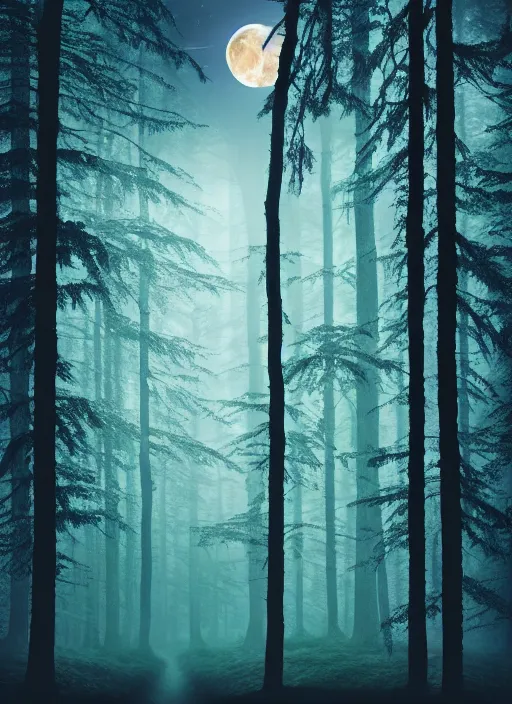 Image similar to 4 k, high details, thriller book cover of a forest with moon, realistic concept, unsplash photography, shutterstock, getty images, highly detailed photography, flickr, white background