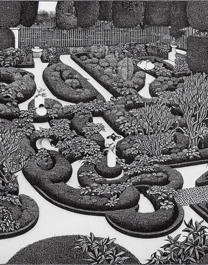 Prompt: garden by m. c. escher