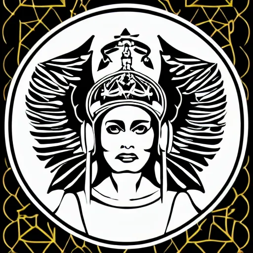 Image similar to svg vector sticker of absolutely divine-deity-angel-eagle heraldry, royalty, family-crest, rocking out, wearing headphones, huge speakers, dancing, rave, DJ, spinning records, digital art, amazing composition, rule-of-thirds, award-winning, trending on artstation, featured on deviantart