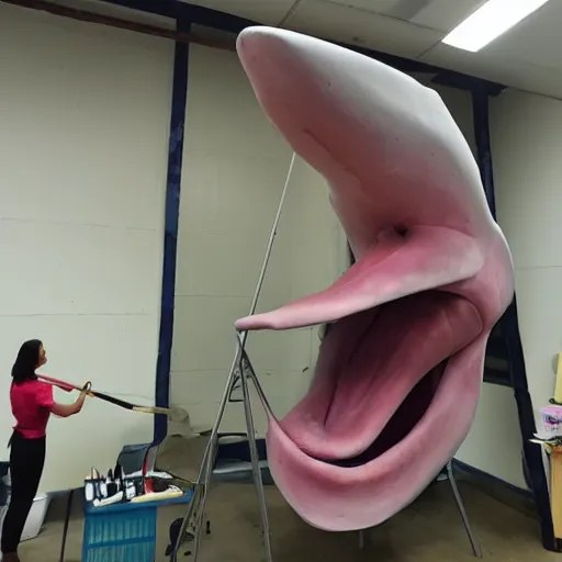 Image similar to photo of someone painting a giant tongue model for pedagogy purposes