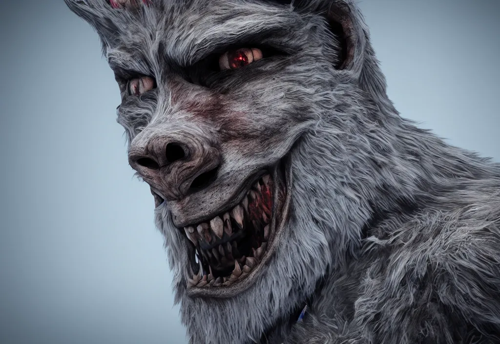 Image similar to portrait of a werewolf in russia, 4 k, 8 k, octane render, creepy vibe, close up