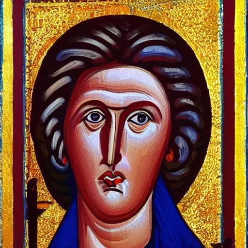 Image similar to A Byzantine icon of Margaret Thatcher, highly detailed, beautiful, colorful, British museum