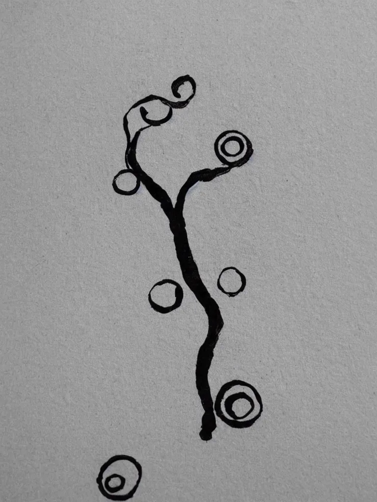 Prompt: a single line of ink art of an acorn that turns into a tree in the shape of a treble clef with a bit of shading, rustic and very simple