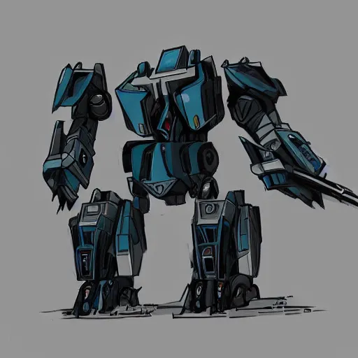 Image similar to concept art for portable battle mech, art station