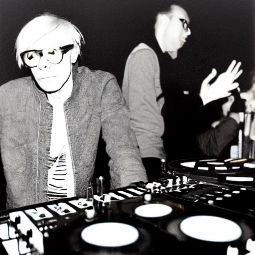 Image similar to andy warhol on the dj decks