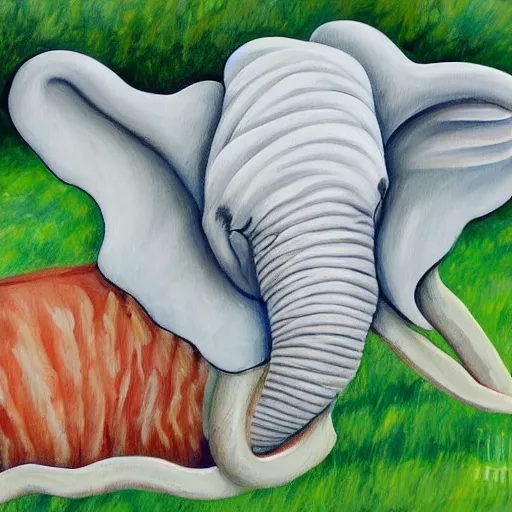 Prompt: hybrid animal cow with elephant ears and long tusks detailed painting 4 k