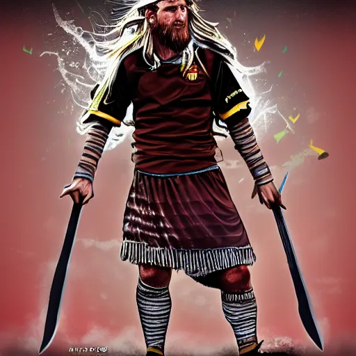 Image similar to Messi as a Viking, detailed digital art, trending on Artstation