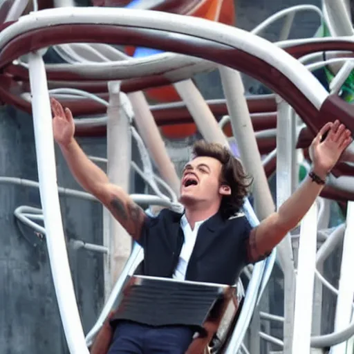 Image similar to Harry Styles on a rollercoaster