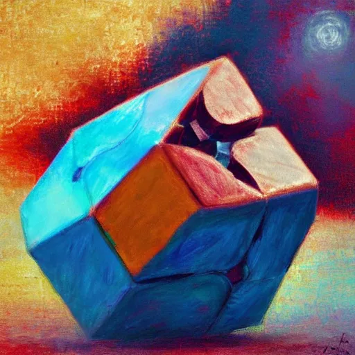 Image similar to beautiful impressionist painting of companion cube