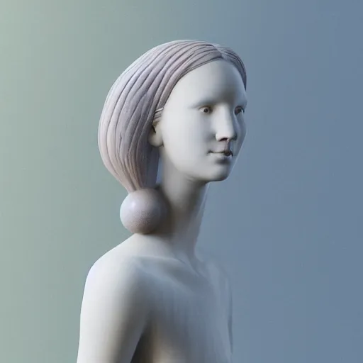 Prompt: a young beautiful woman made from marble, face in the style of constantin brancusi : 2, wes anderson background, casual modern clothing, artgem, portrait, boris valejo, kawaii hairstyle, pastel colors, colorful, octane render, digital painting,, hyperdetails, contemporary sculpture, unreal engine, museum piece, dynamic light,