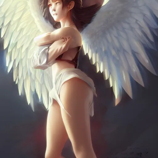 Image similar to a beautiful anime girl with angel wings, by artgerm, wlop and greg rutkowski, hd, hdr, ue 5, ue 6, unreal engine 5, cinematic 4 k wallpaper, 8 k, ultra detailed, high resolution, artstation, award winning