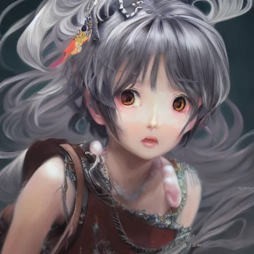 Image similar to dynamic composition, motion, ultra-detailed, incredibly detailed, a lot of details, amazing fine details and brush strokes, colorful and grayish palette, smooth, HD semirealistic anime CG concept art digital painting, watercolor oil painting of a young C-Pop idol girl, by a Chinese artist at ArtStation, by Huang Guangjian, Fenghua Zhong, Ruan Jia, Xin Jin and Wei Chang. Realistic artwork of a Chinese videogame, gradients, gentle an harmonic grayish colors.