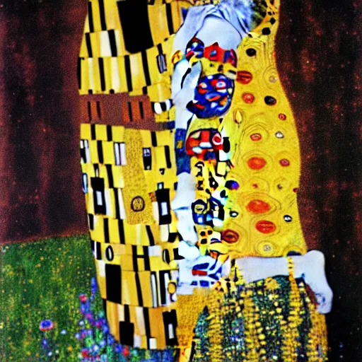 Prompt: a man hugging himself, Gustav Klimt painting