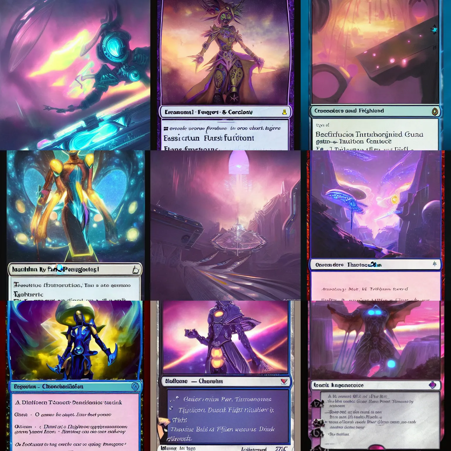 Prompt: futuristic fantasy with chrono distortions and blue portal, at gentle dawn pink - yellow light, mtg style, mtg art