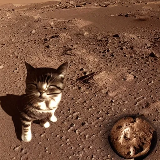 Image similar to Cat aliens on Mars surface, an old restored photo from a Mars rover