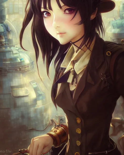 Image similar to portrait Anime Girl steampunk cute-fine-face, pretty face, realistic shaded Perfect face, fine details. Anime. Bioshock steampunk realistic shaded lighting by katsuhiro otomo ghost-in-the-shell, magali villeneuve, artgerm, rutkowski Jeremy Lipkin and Giuseppe Dangelico Pino and Michael Garmash and Rob Rey