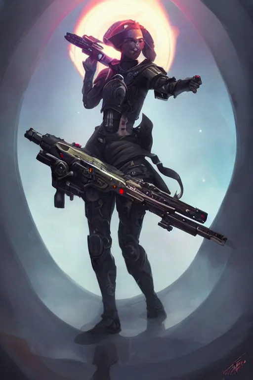 Image similar to Magical Blackhole Rifle, Professional Illustration by ArtGerm and Peter Mohrbacher, weapon design, ultra detailed, cinematic lighting