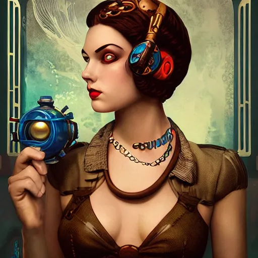 Image similar to lofi underwater bioshock steampunk portrait, Pixar style, by Tristan Eaton Stanley Artgerm and Tom Bagshaw.