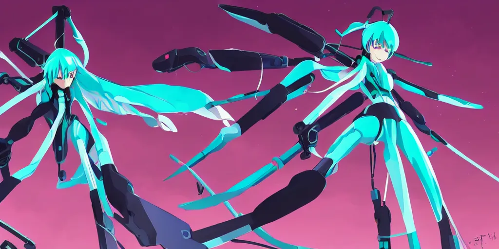 Image similar to hatsune miku piloting neon genesis evangelion mech, digital art, art station, tredning on art station,