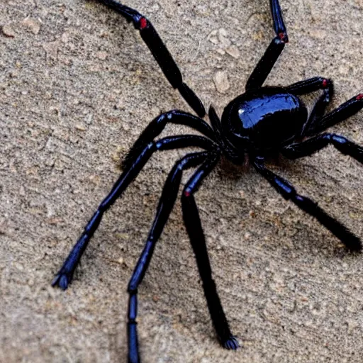 Image similar to a giant black widow spider walks through a midwestern town