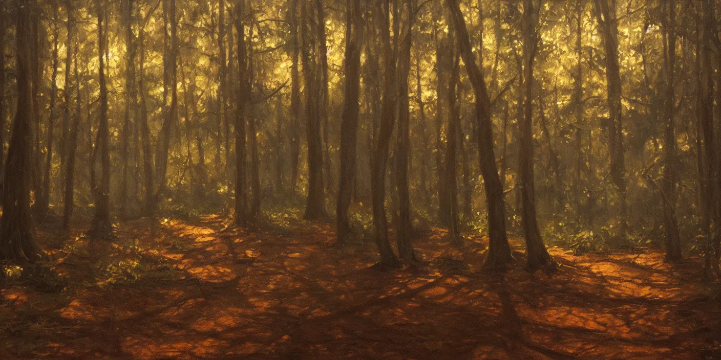 Image similar to the woods, cinematic lighting, detailed oil painting, hyperrealistic, 8k