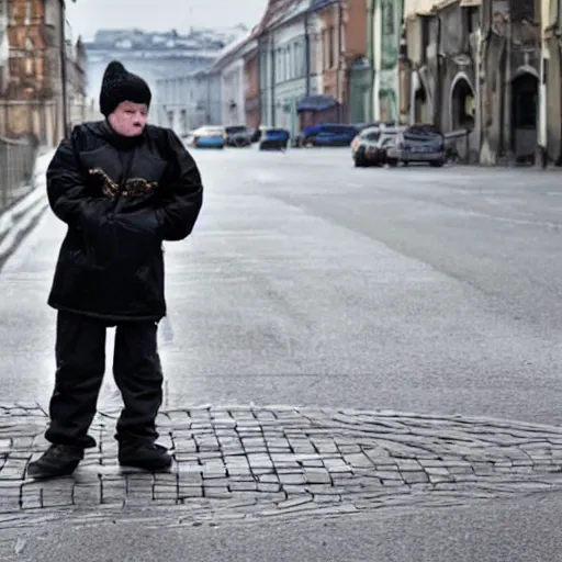 Prompt: gopnik squating in the street in Russia