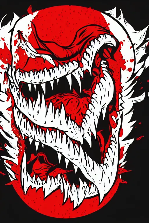 Image similar to Evil t-rex, the devil, sticker, blood thirsty, spawn of Satan, burning in hell, blood, evil, colorful, illustration, highly detailed, simple, smooth and clean vector curves, no jagged lines, vector art, smooth