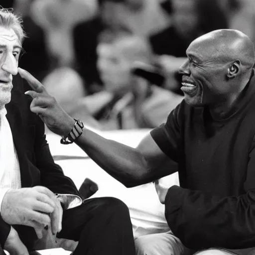 Prompt: robert de niro flirting with micheal jordan