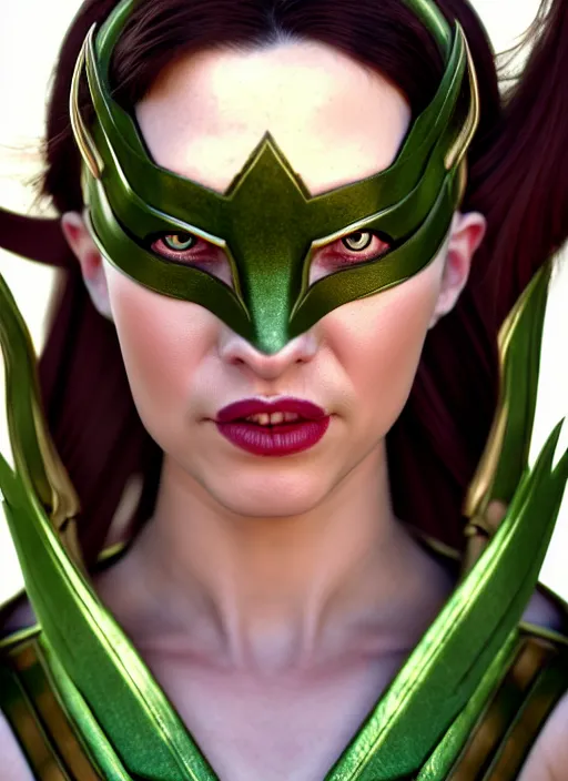 Image similar to Billie as Female Loki, Goddess of Mischief, sci fi, elegant, olive skin color, hyper realistic, hyper detail, very detailed, digital art, trending on artstation, smooth render, 8k blender render,