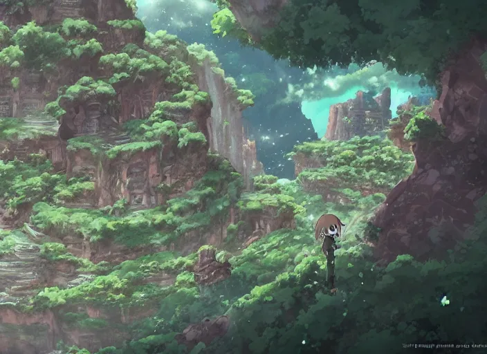 Image similar to a stunning landscape, made in abyss style