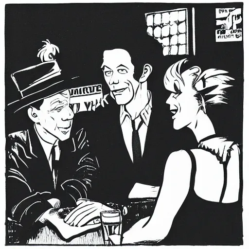 Prompt: Tom Waits and Iggy Pop in a pub by Carl Barks