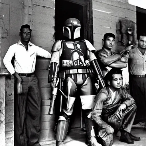 Image similar to boba fett in a 1950s puerto rican gang photo