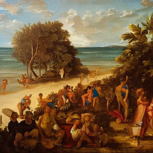 Prompt: Baroque oil painting of a Victorian beach resort