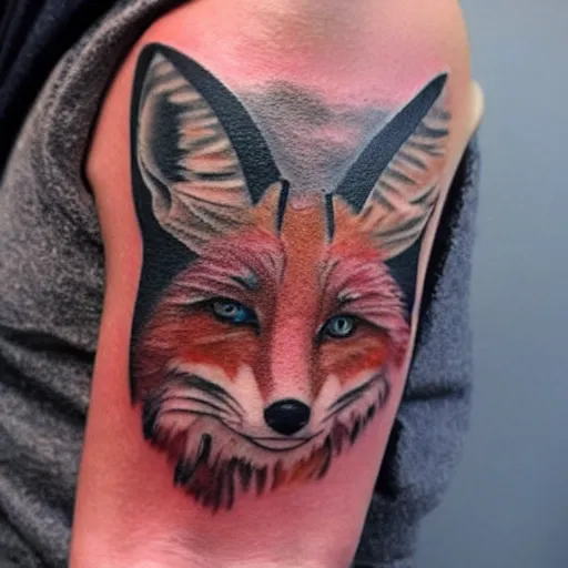 Image similar to A tattoo of an icon of a fox, shoulder, abstract