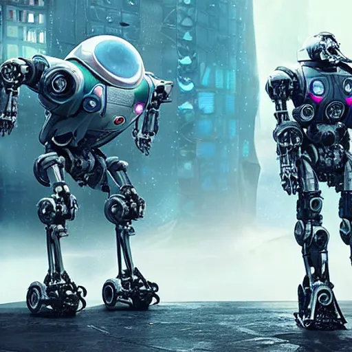 Image similar to lost in space robot, biomechanical mecha chappie, cyberpunk, futuristic, cybernetic, advanced modern vfx, 2 0 2 1 release, screenshot, still