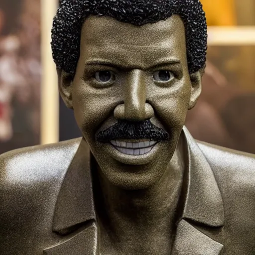 Image similar to photo of lionel richie sculpture in the hello video being sold at christies auction room realistic