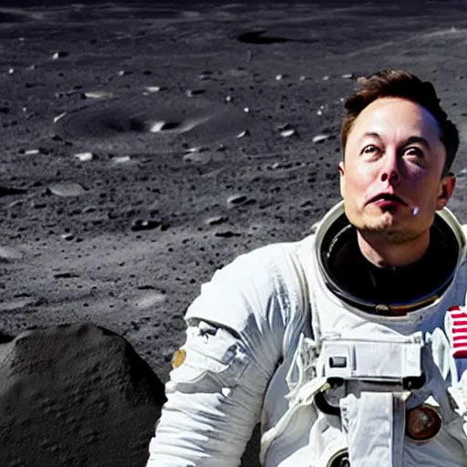 Prompt: elon musk in a suite sitting on the moon