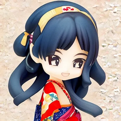 Image similar to beautiful water color concept art of face detailing cute nendoroid girl in the style of ukiyoe , toon rendering, close-up