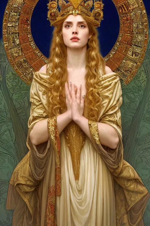 Prompt: Portrait of historically accurate, biblical, sneering, young, wicked, terrible, evil, pagan, beautiful, queen jezebel of ancient Israel, wearing gilded robes, long hair, intricate, elegant, highly detailed, masterpiece, illustration, art by artgerm and greg rutkowski and alphonse mucha and Wayne Barlowe and william-adolphe bouguereau, highly detailed, trending on artstation, award winning