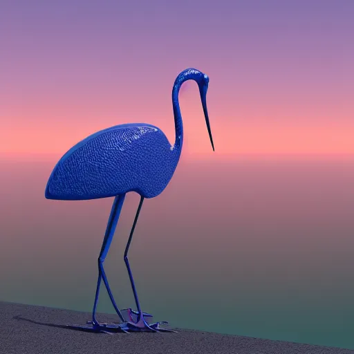 Image similar to a hybrid of a crane and a frog on the background of a blue sunset, photorealism, 4 k