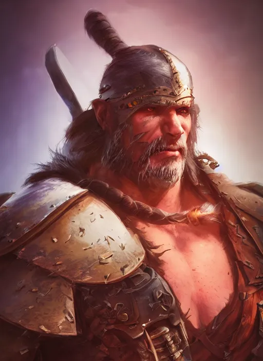 Prompt: A fantasy comic book style portrait painting of a grim barbarian warrior, unreal 5, DAZ, hyperrealistic, octane render, cosplay, RPG portrait, dynamic lighting