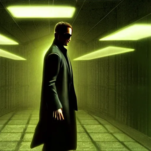 Image similar to a man walking into the matrix, concept art, illustration, highly detailed, artwork, cinematic, hyper realistic