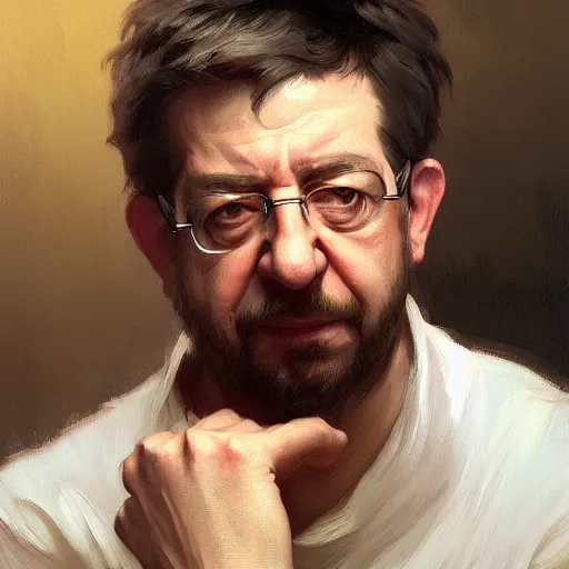 Image similar to a portrait painting of jean - luc melenchon hybrid in the oil painting unreal 5 daz. rpg portrait, extremely detailed artgerm greg rutkowski alphonse mucha vladimir volegov