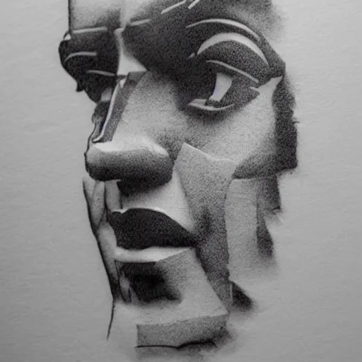 Image similar to double - exposure effect of davids statue face blended with the most beautiful mountains, in the style of dan mountford, amazing detail, black and white, tattoo sketch