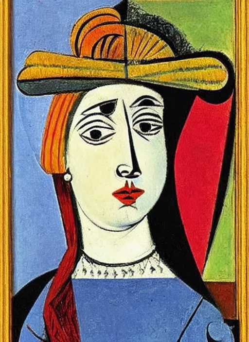 Prompt: portrait of young woman in renaissance dress and renaissance headdress, art by pablo picasso
